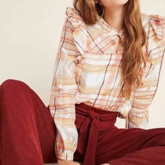 Anthropologie Current Air Polly Ruffled Blouse Lg - Picture 1 of 8